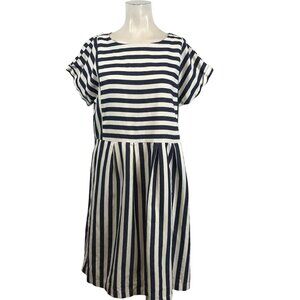CLAD & CLOTH - WOMEN'S XL - BLUE & CREAM STRIPE SHORT SLEEVE ROUND NECK DRESS